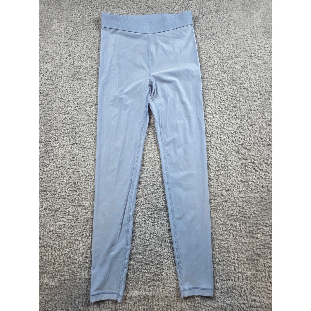 Athleta Girl Leggings M 8-10 Light Blue Kids High Rise Logo Sheen Tight